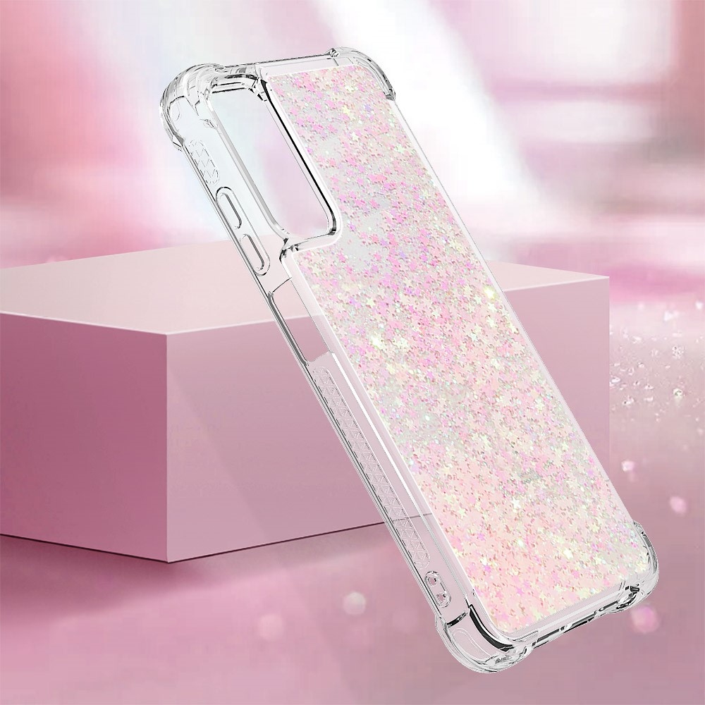 Glitter gélový presýpací obal na Samsung Galaxy A05s - ružový/hviezdičky