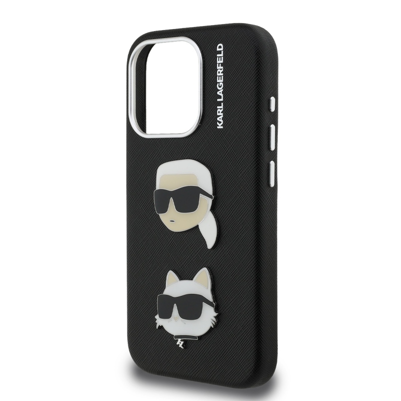 Karl Lagerfeld Grained PU K&CH Heads Zadný Kryt pre iPhone 15 Pro Max Black
