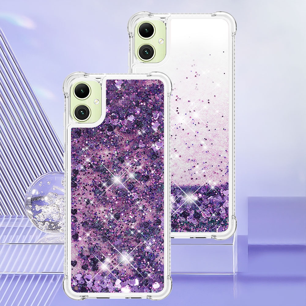 Glitter presýpací gélový obal na Samsung Galaxy A07 4G - tmavofialový/srdiečka