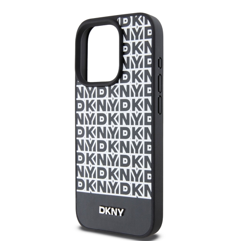 DKNY PU Leather Repeat Pattern Bottom Stripe MagSafe Zadný Kryt pre iPhone 13 Pro Max Black