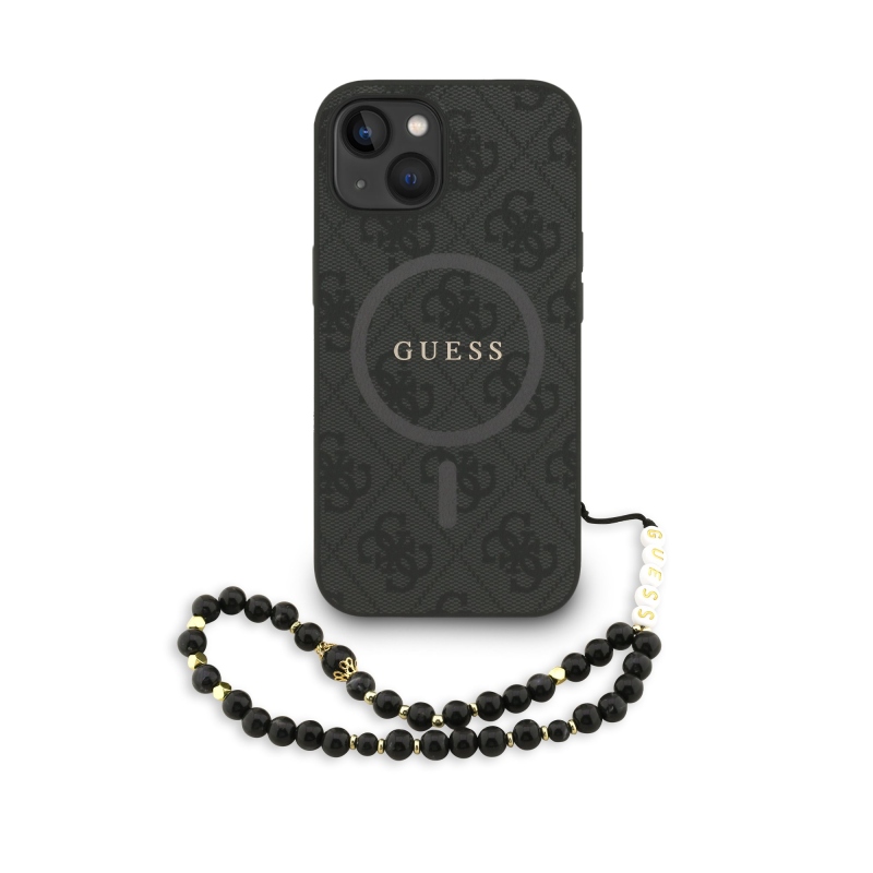 Guess PU Leather 4G Colored Ring Strap MagSafe Zadný Kryt pre iPhone 15 Black