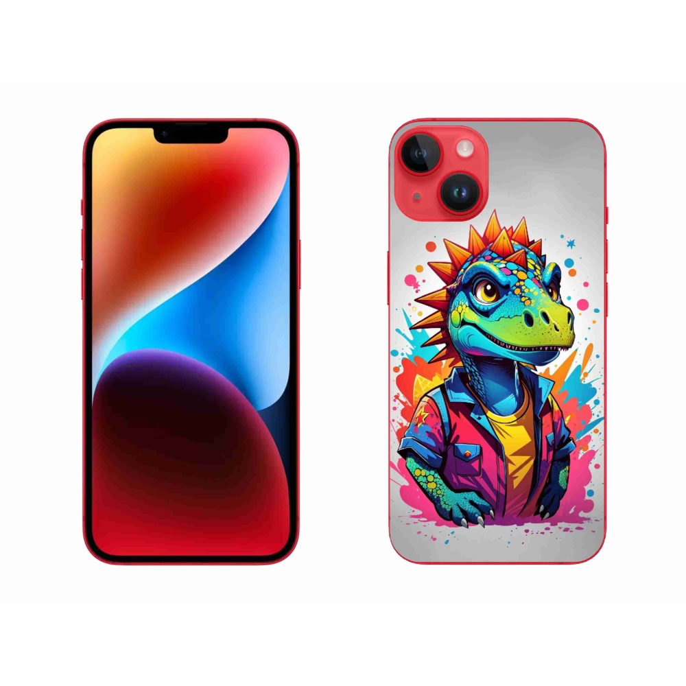 Gélový kryt mmCase na iPhone 14 Plus - farebný dinosaurus