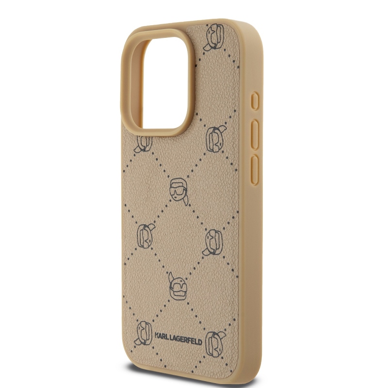 Karl Lagerfeld PU Karl Heads Pattern Magsafe Zadný Kryt pre iPhone 15 Pro Max Beige