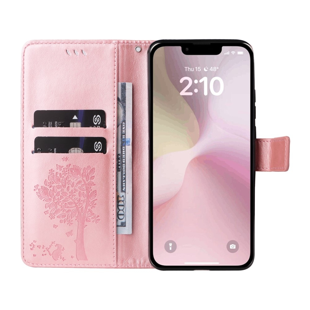 Trees knižkové púzdro na iPhone 16e - ružovozlaté