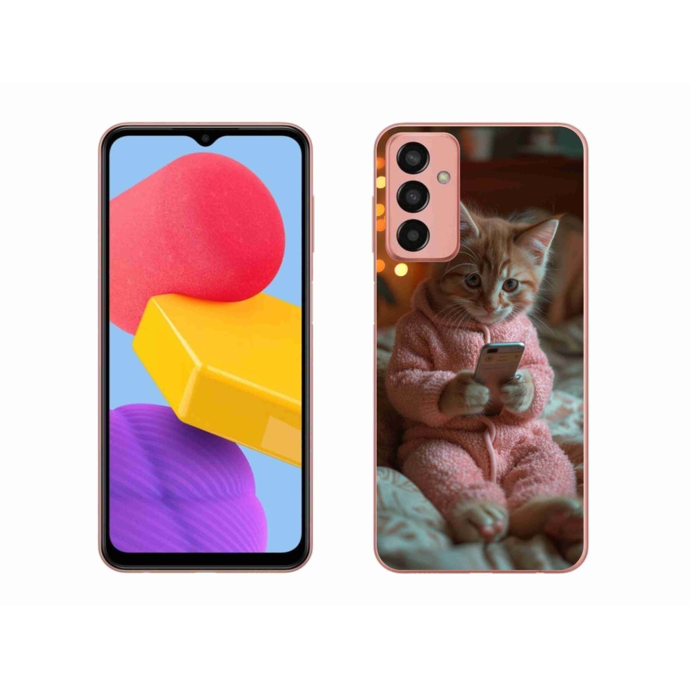 Gélový kryt mmCase na Samsung Galaxy M13 - mačiatko s mobilom