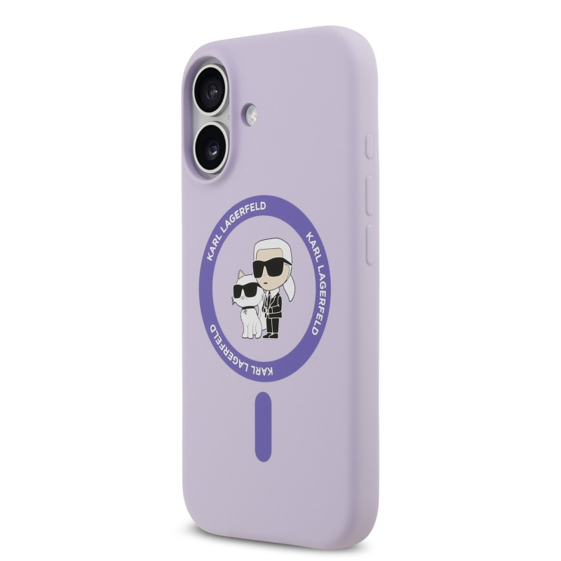 Karl Lagerfeld Tekutý silikónový kryt Karl and Choupette MagSafe pre iPhone 17 Purple
