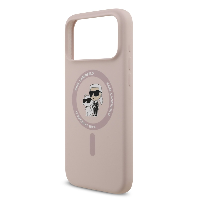 Karl Lagerfeld Tekutý silikónový kryt Karl and Choupette MagSafe pre iPhone 17 Pro Max Pink