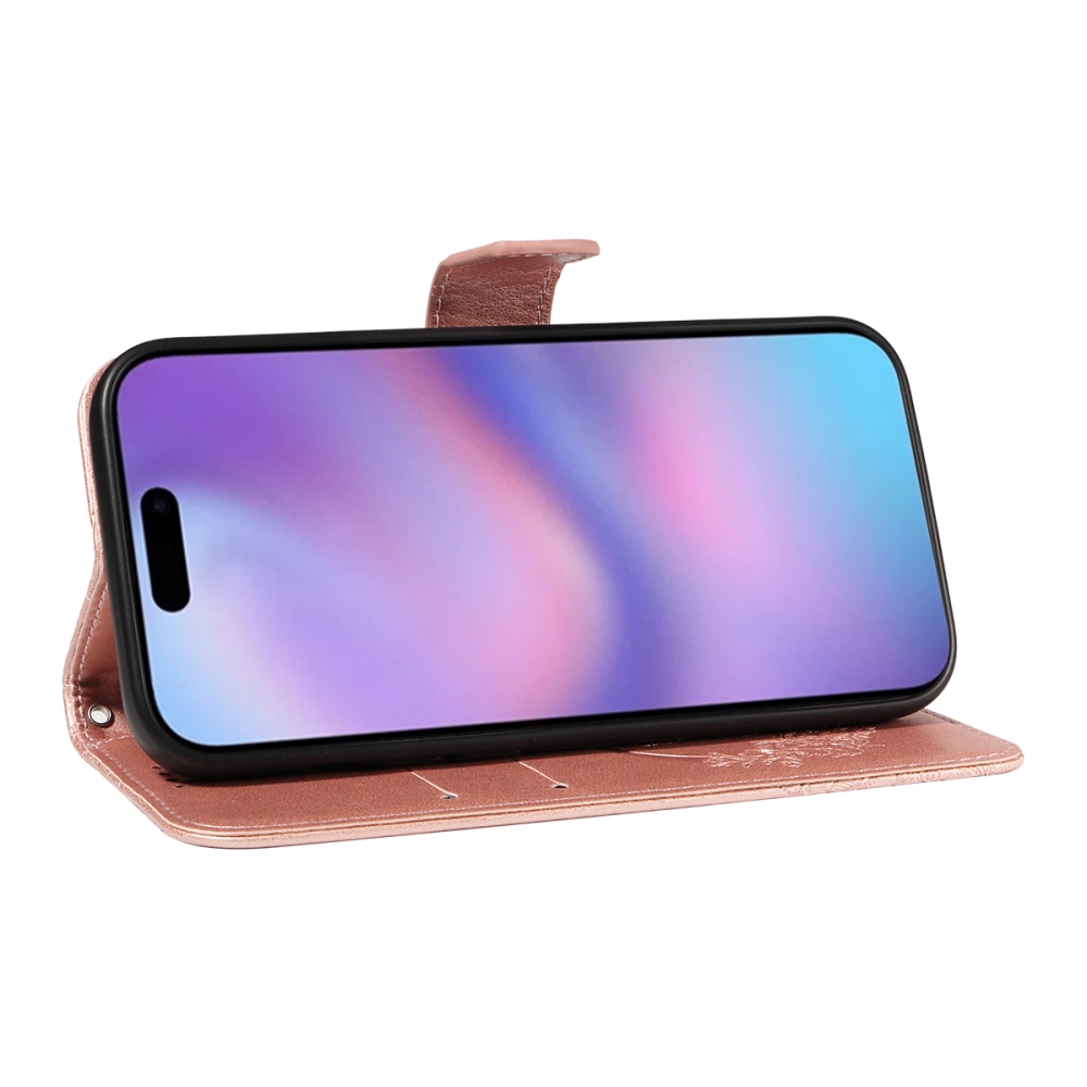 Floral Butterfly knižkové púzdro na iPhone 17 - ružovozlaté