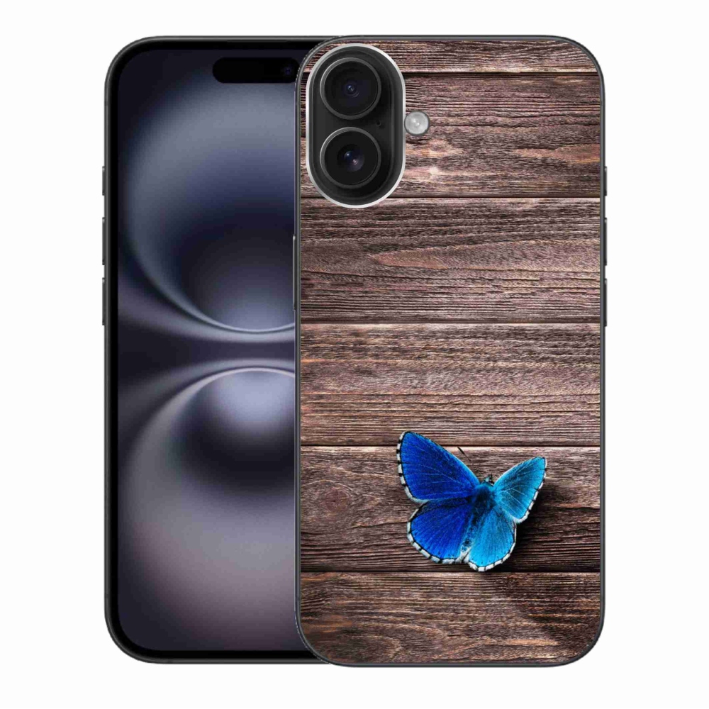 Gélový kryt mmCase na iPhone 16 Plus - modrý motýľ 1