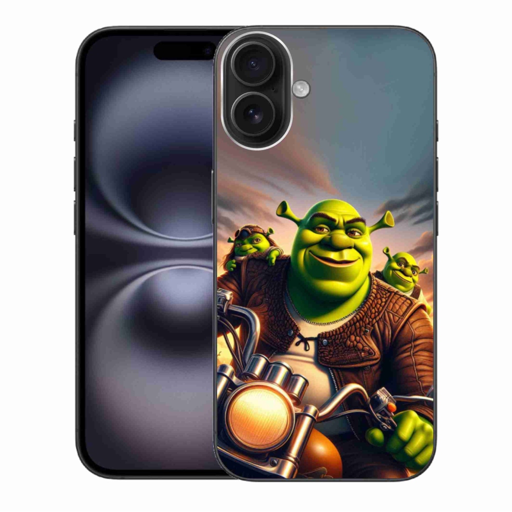 Gélový kryt mmCase na iPhone 16 Plus - shrek na motorke