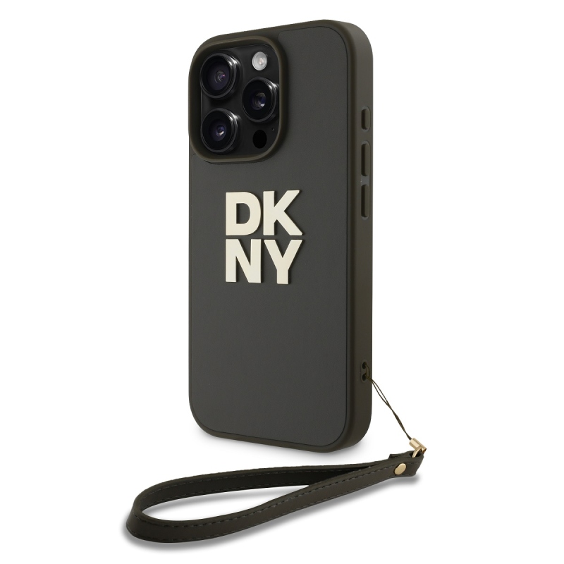 DKNY PU Leather Stack Logo Wrist Strap Zadný Kryt pre iPhone 16 Pro Max Green