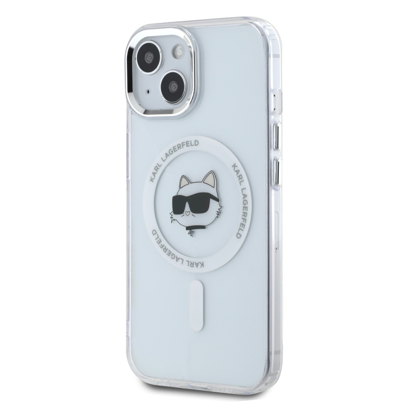 Karl Lagerfeld IML Chúpette Head Metal Frame MagSafe Zadný Kryt pre iPhone 15 Transparent