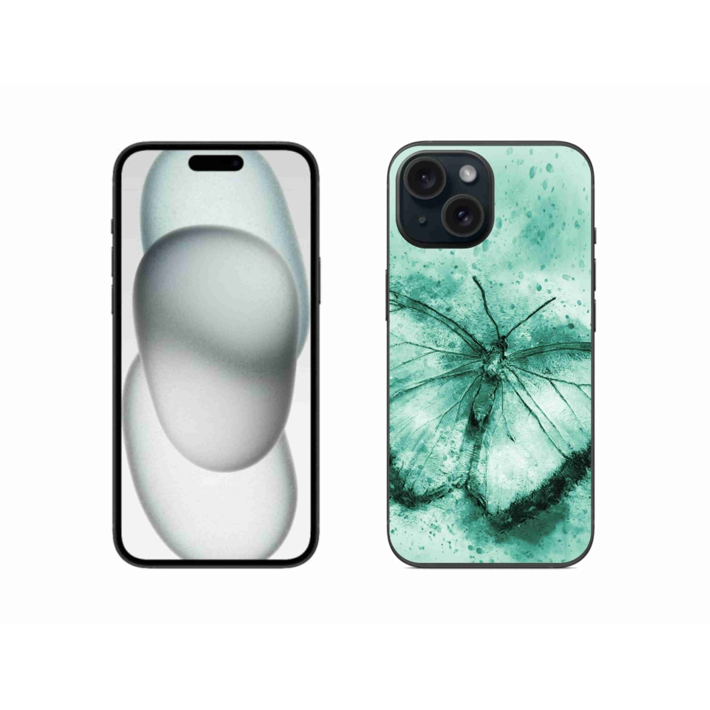 Gélový obal mmCase na iPhone 15 - zelený motýľ