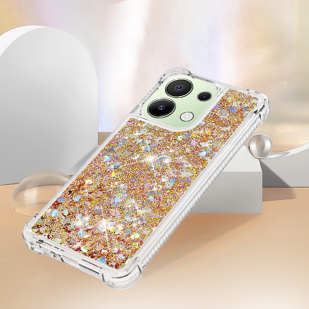 Glitter gélový presýpací obal na Xiaomi Redmi Note 13 - zlatý/srdiečka