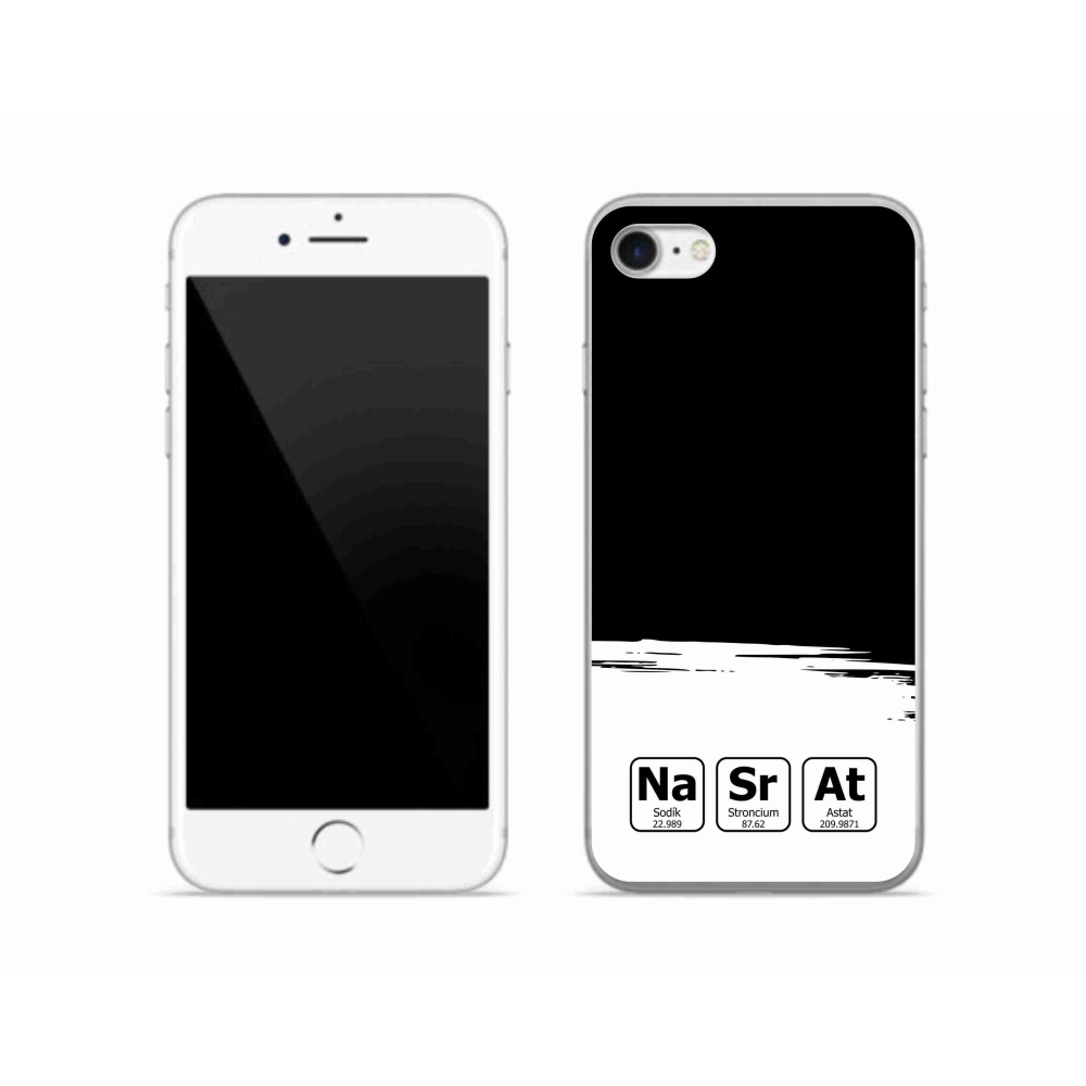 Gélový kryt mmCase na iPhone SE (2022) - chemické prvky bieločierne pozadie