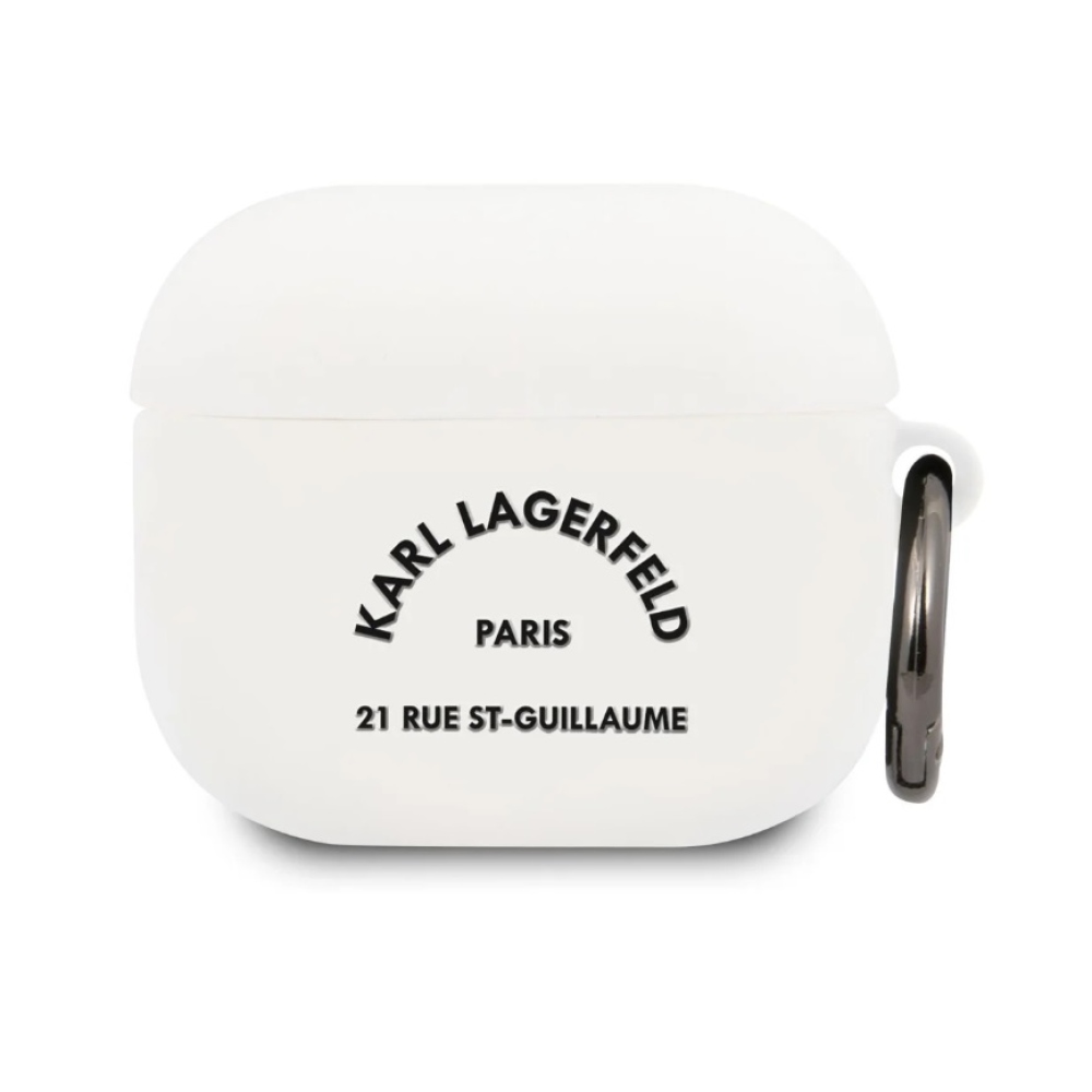 Karl Lagerfeld Rue St Guillaume silikónové púzdro pre Airpods 3 biele