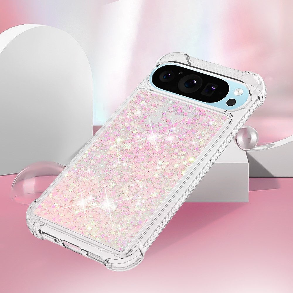 Glitter presýpací gélový obal na Google Pixel 10 Pro/Pixel 10 - ružový/hviezdičky