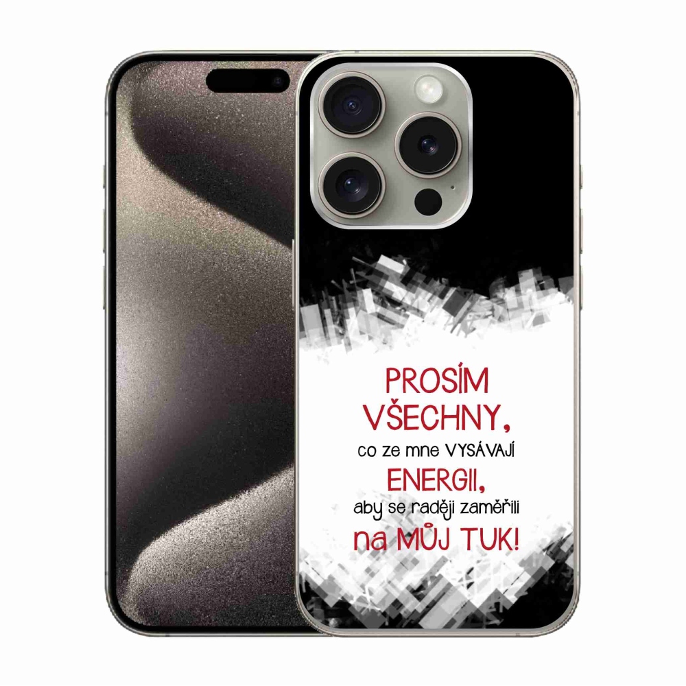 Gélový kryt mmCase na iPhone 15 Pro - vtipný text 1 červený