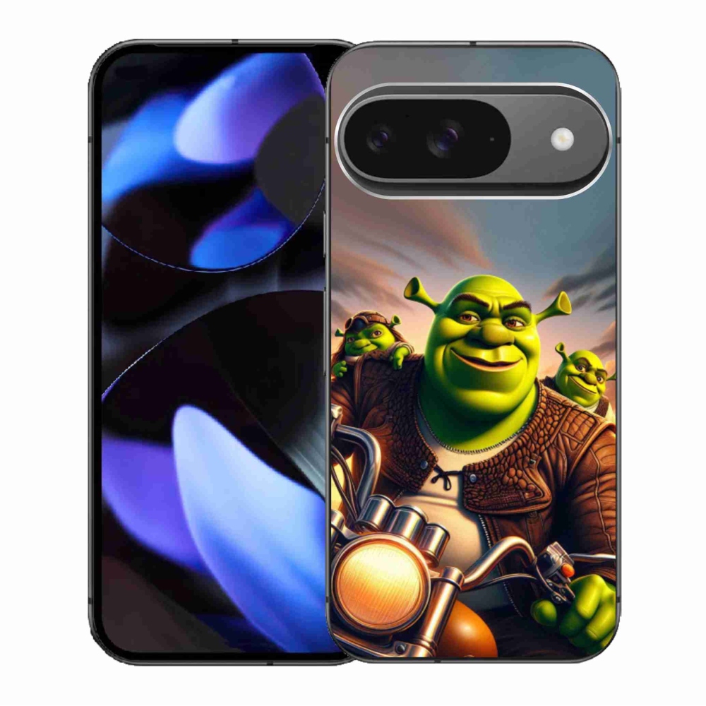 Gélový kryt mmCase na Google Pixel 9/9 Pro - shrek na motorke