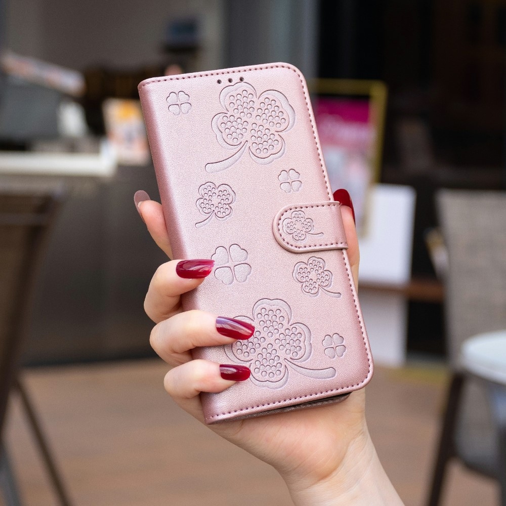 Clover knižkové púzdro na Samsung Galaxy S25 Edge - ružovozlaté