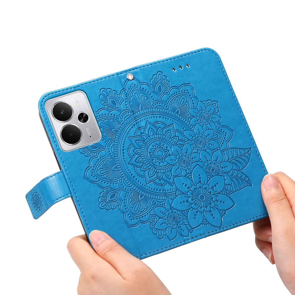Floral knižkové puzdro na Realme 14 5G - modré