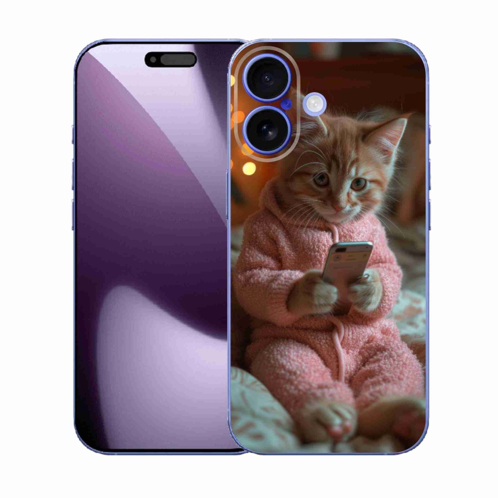 Gélový kryt mmCase na iPhone 17 - mačiatko s mobilom
