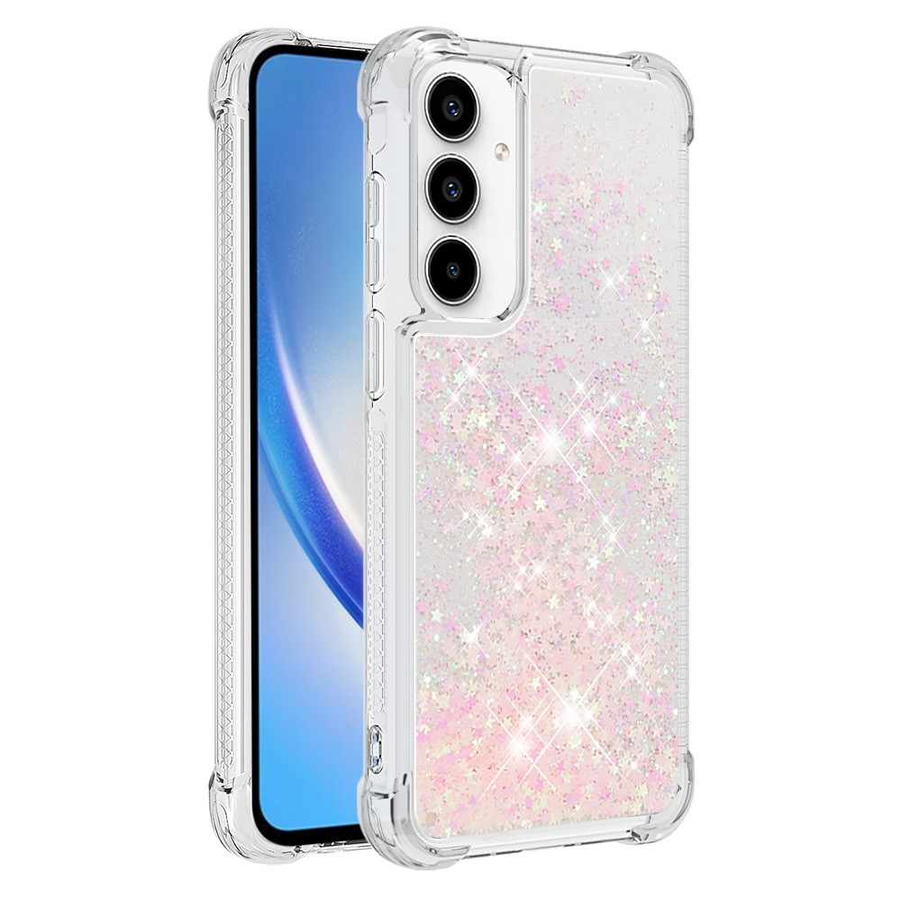 Glitter gélový presýpací obal na Samsung Galaxy A55 5G - ružový/hviezdičky