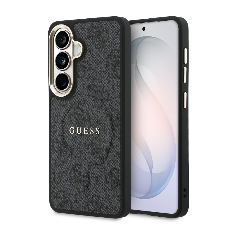 Guess PU Leather 4G Gold Frame Magnetický zadný kryt pre Samsung Galaxy S26 Black