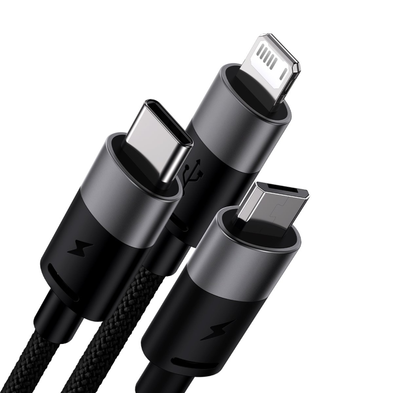 Baseus StarSpeed ​​3v1 Fast Charging Dátový Kábel USB-A - USB-C/Lighting/MicroUSB 20W 3.5A 1.2m Black