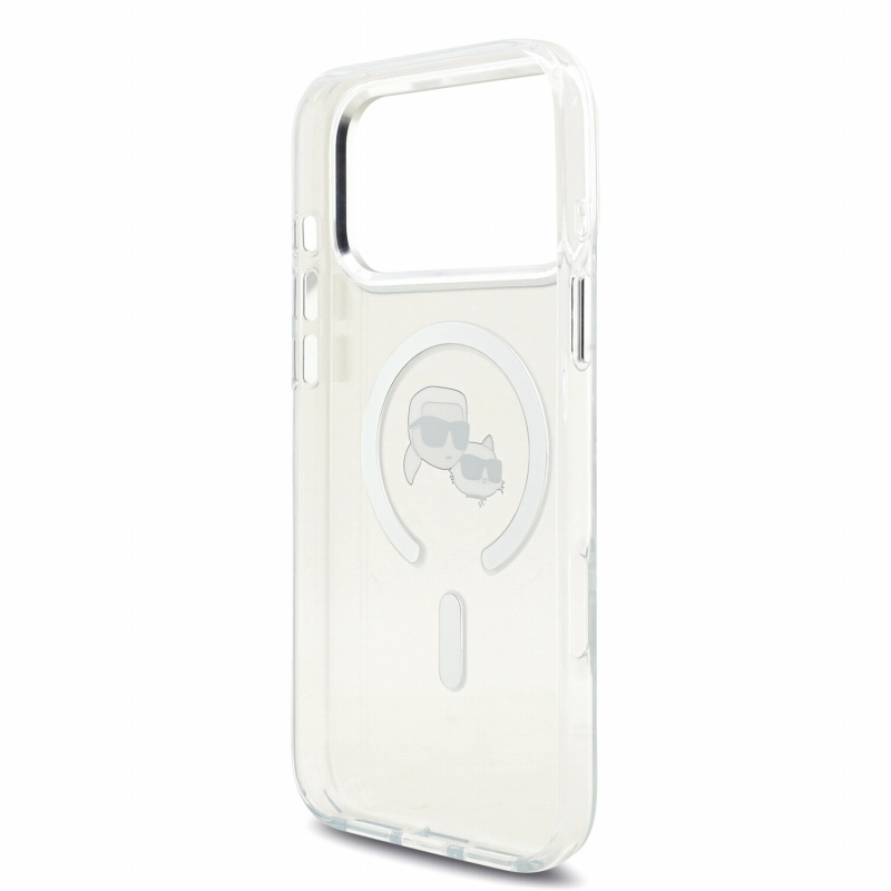 Karl Lagerfeld IML K&CH Heads kovový rám MagSafe zadný kryt pre iPhone 18 Pro Max, biely