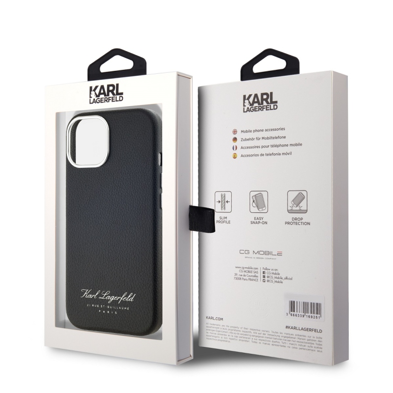 Karl Lagerfeld Grained PU Hotel RSG Zadný Kryt pre iPhone 13 Black