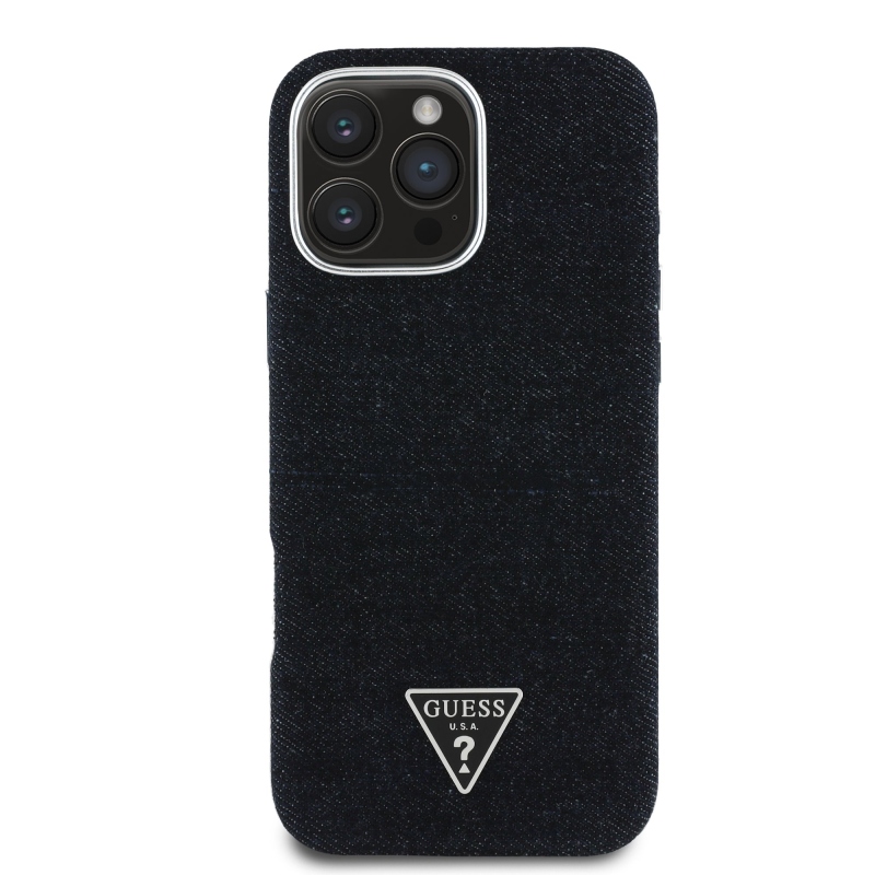 Guess Denim Triangle Logo MagSafe Zadný Kryt pre iPhone 16 Pro Black