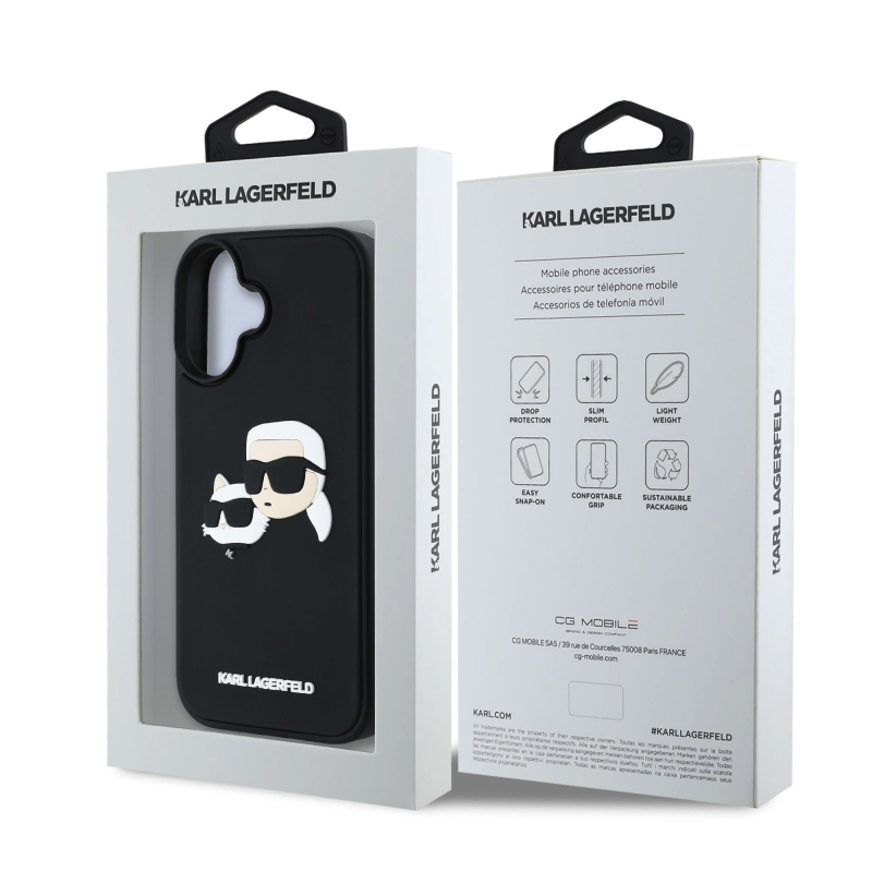 Karl Lagerfeld 3D Rubber Double Heads Zadný Kryt pre iPhone 16 Black