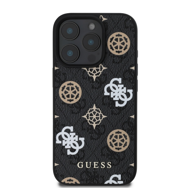 Guess PU 4G Peony MagSafe Zadný Kryt pre iPhone 16 Pro Black