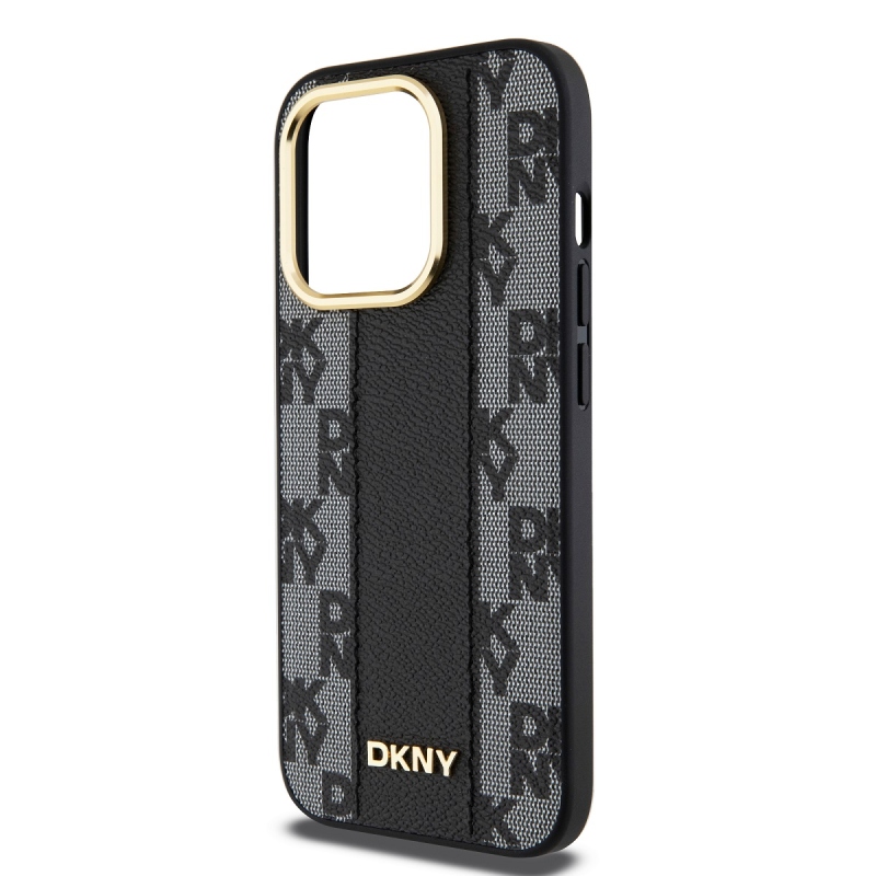 DKNY PU Leather Checkered Pattern Magsafe Zadný Kryt pre iPhone 15 Pro Max Black