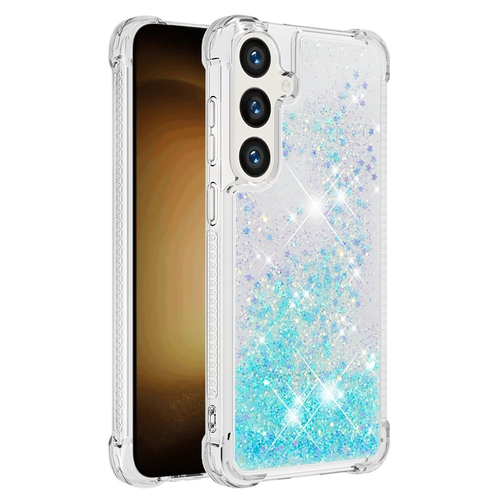 Glitter presýpací gélový obal na mobil Samsung Galaxy S24+ - modrý/hviezdičky
