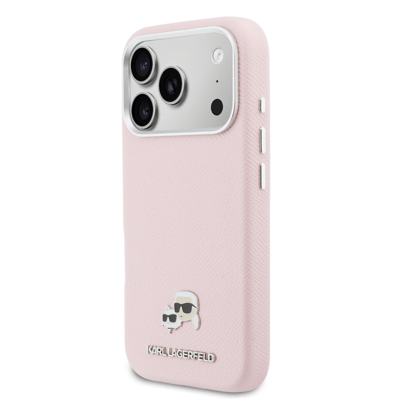Karl Lagerfeld PU Karl and Choupette Heads Pins MagSafe zadný kryt pre iPhone 17 Pro Max Pink