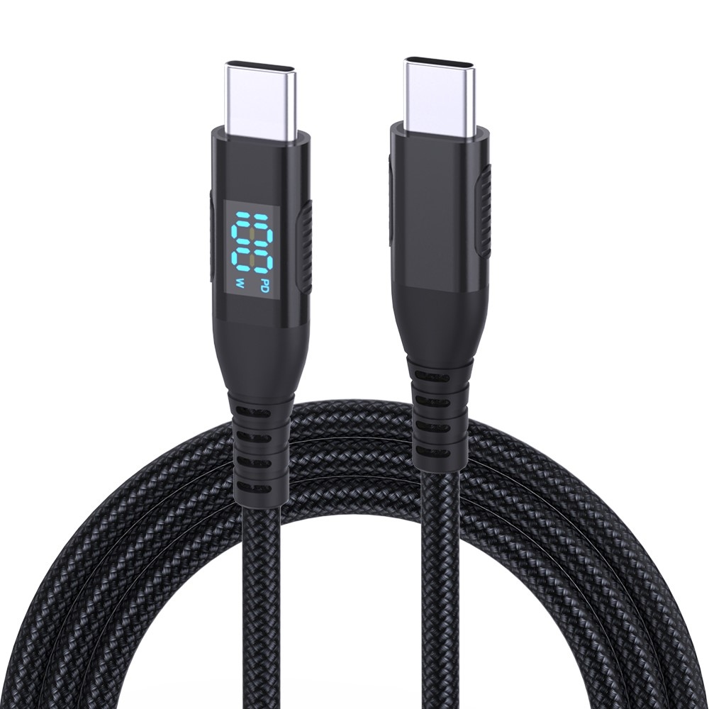 Nylonový kábel USB-C / USB-C s displejom 1m 100W - čierny