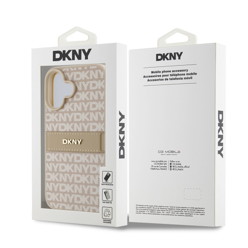 DKNY PU Leather Repeat Pattern Tonal Stripe Zadný Kryt pre iPhone 16 Plus Pink