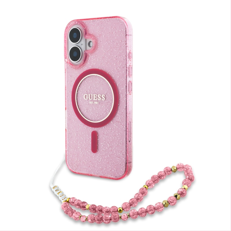 Guess IML Glitter Strap MagSafe zadný kryt pre iPhone 16 Plus Pink