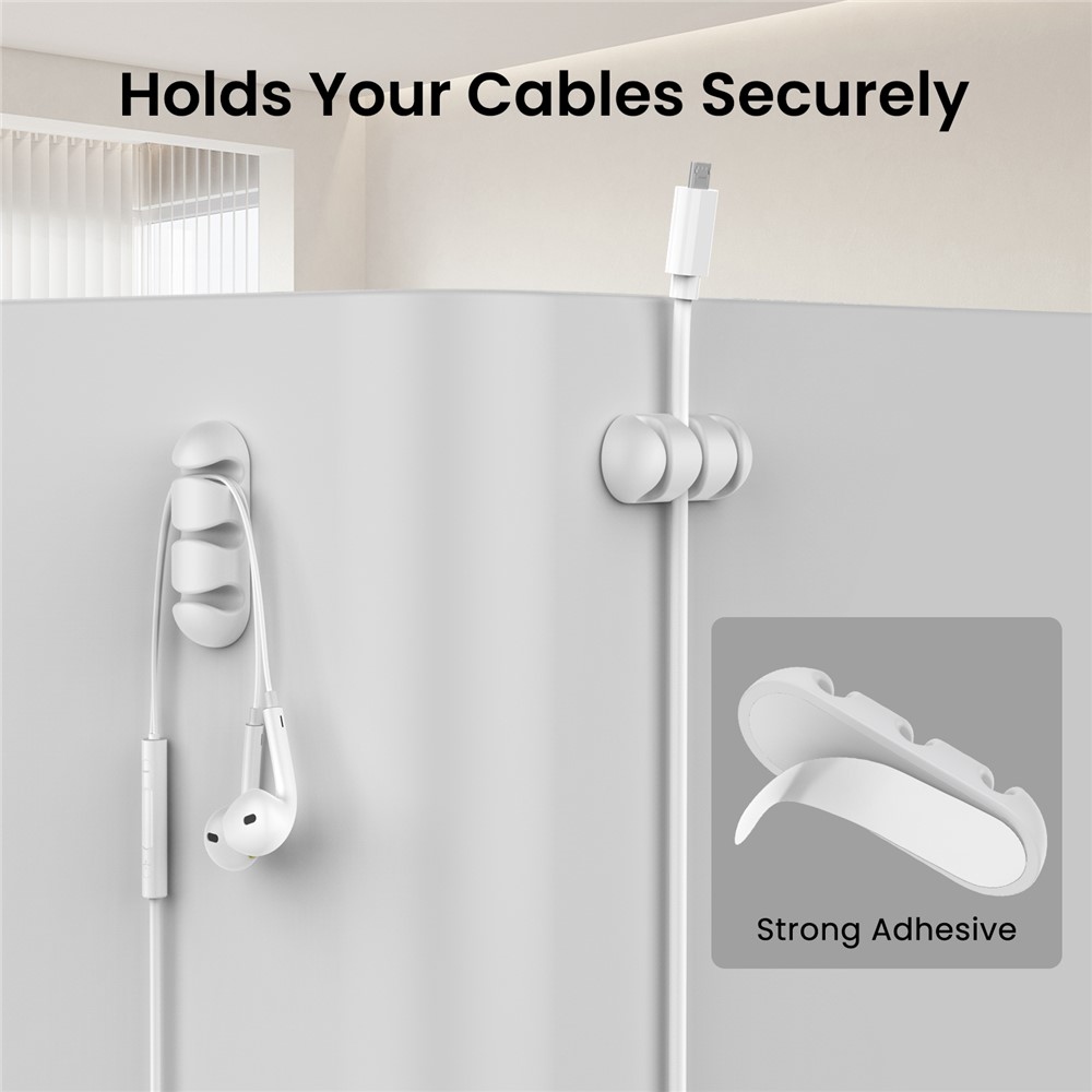 Silikónový držiak káblov s 3 drážkami a samolepiacim uchytením - biely