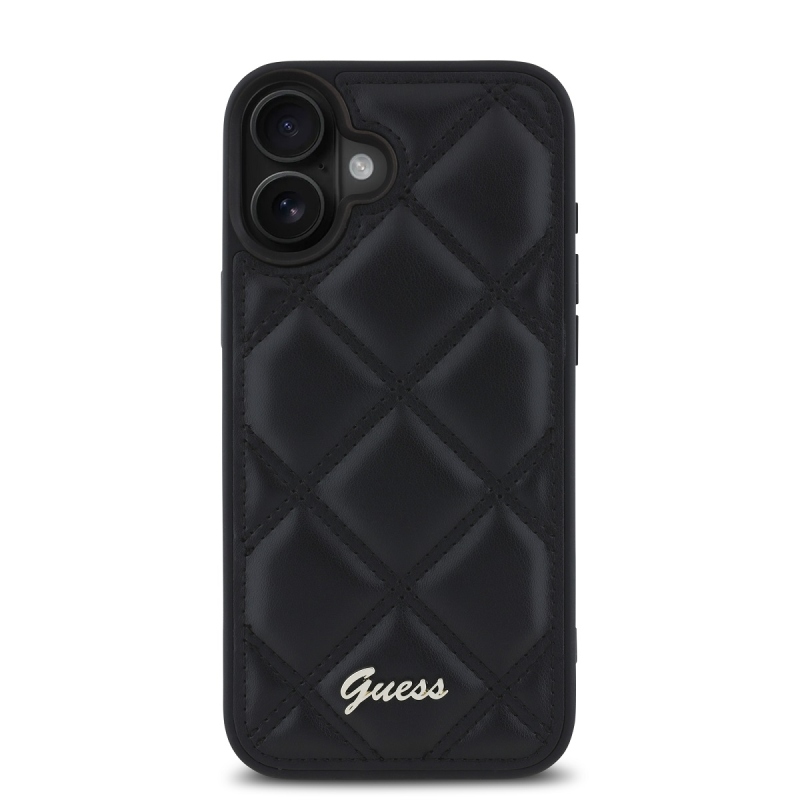 Guess PU Leather Quilted Zadný Kryt pre iPhone 16 Black