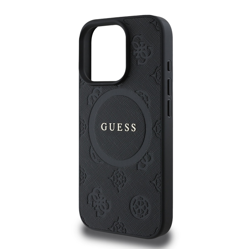 Guess Saffiano Peón Stamp MagSafe Zadný Kryt pre iPhone 16 Pro Max Black