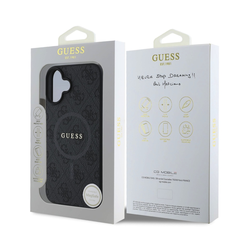 Guess PU Leather 4G Colored Ring MagSafe Zadný Kryt pre iPhone 16 Plus Black