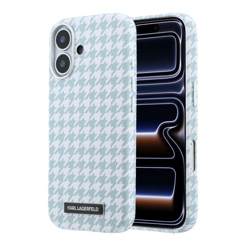 Karl Lagerfeld PU Houndstooth Resin Plate Zadný kryt MagSafe pre iPhone 17 Blue