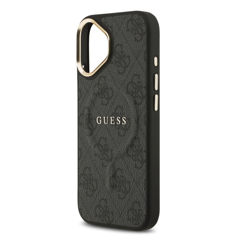 Guess PU kožený zadný kryt 4G Gold Frame MagSafe pre iPhone 17 Black