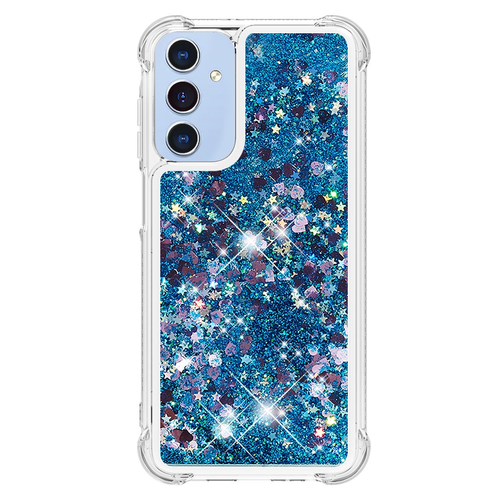 Glitter presýpacie gélový obal na Samsung Galaxy A17 5G - modrý/srdiečka