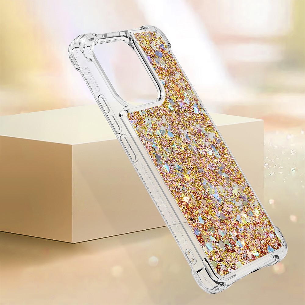 Glitter gélový presýpací obal na Xiaomi Redmi Note 13 - zlatý/srdiečka