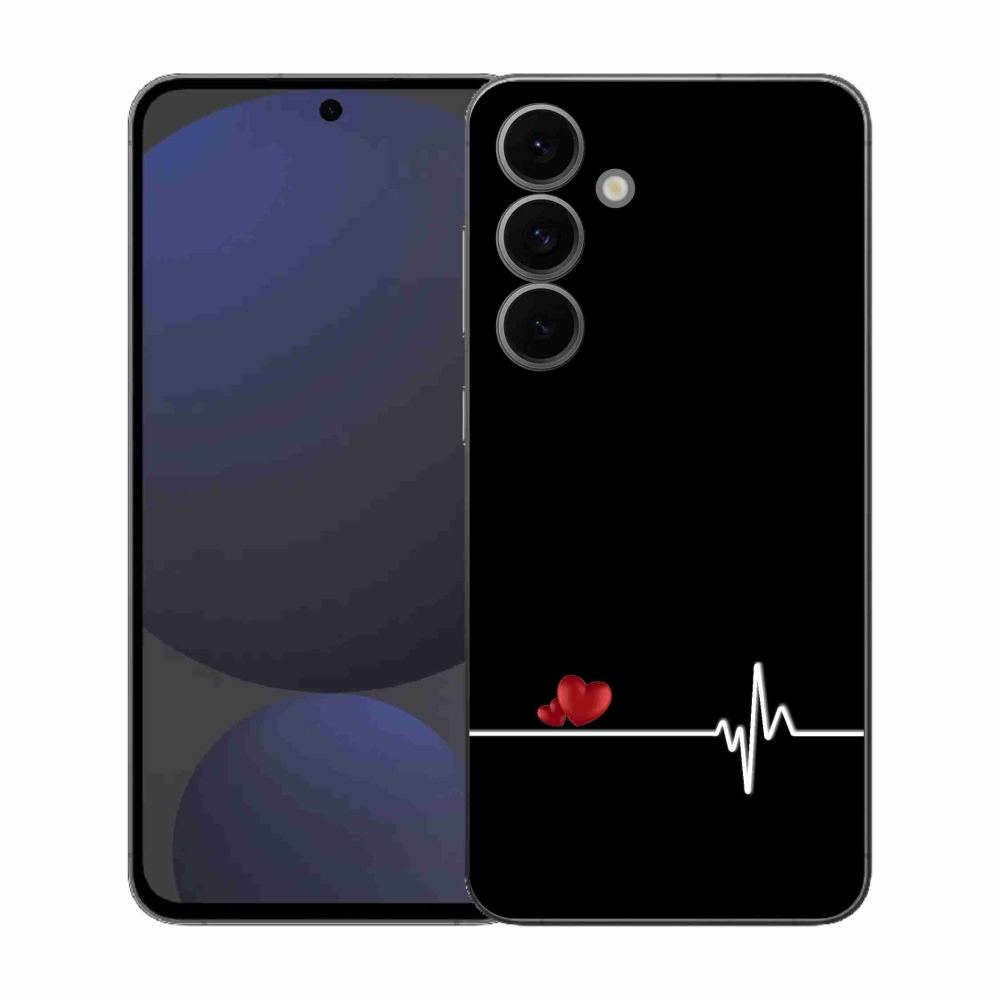 Gélový kryt mmCase na Samsung Galaxy S25 FE - srdce a tep čierne pozadie
