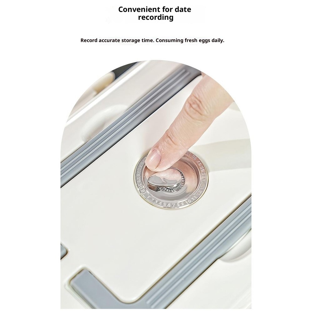 Priehľadný zásobník na vajcia do chladničky so stohovateľným dizajnom a madlom